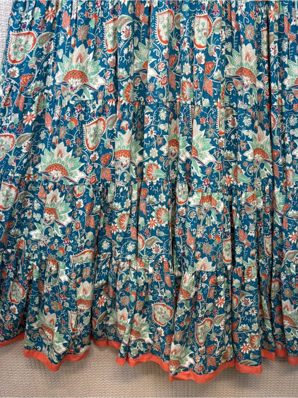 Soft Surroundings Kara Tiered Midi Dress XL Blue Orange Floral Boho Cottagecore - Picture 5 of 9